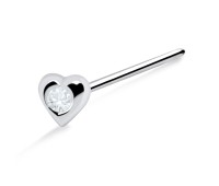 Stone Heart Shaped Silver Straight Nose Stud NSKA-27